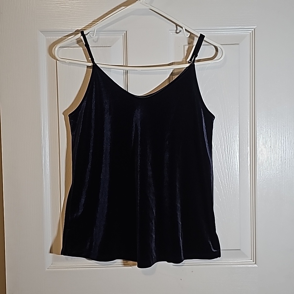 Ann Taylor Loft Velvet Feel Stretch Tank Cami Adjustable Strap Size XS Blue